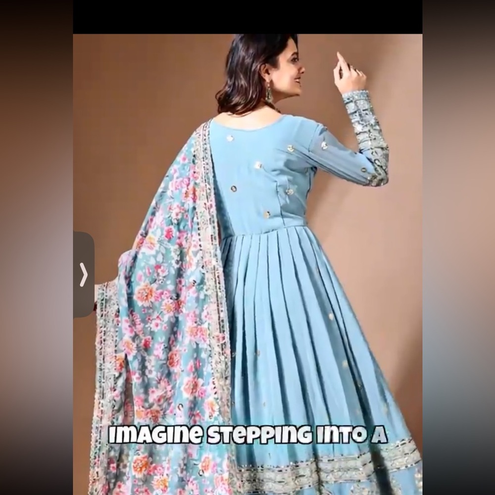 House of Indya Blue Anarkali Dress Floral Dupatta xl frock gown - Picture 3 of 14